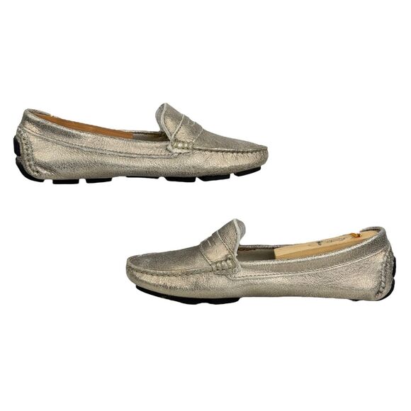 MERCANTI FIORENTINI Men's Leather Metallic Crackle Driving Loafer MOC 8.5 Penny - Picture 2 of 10
